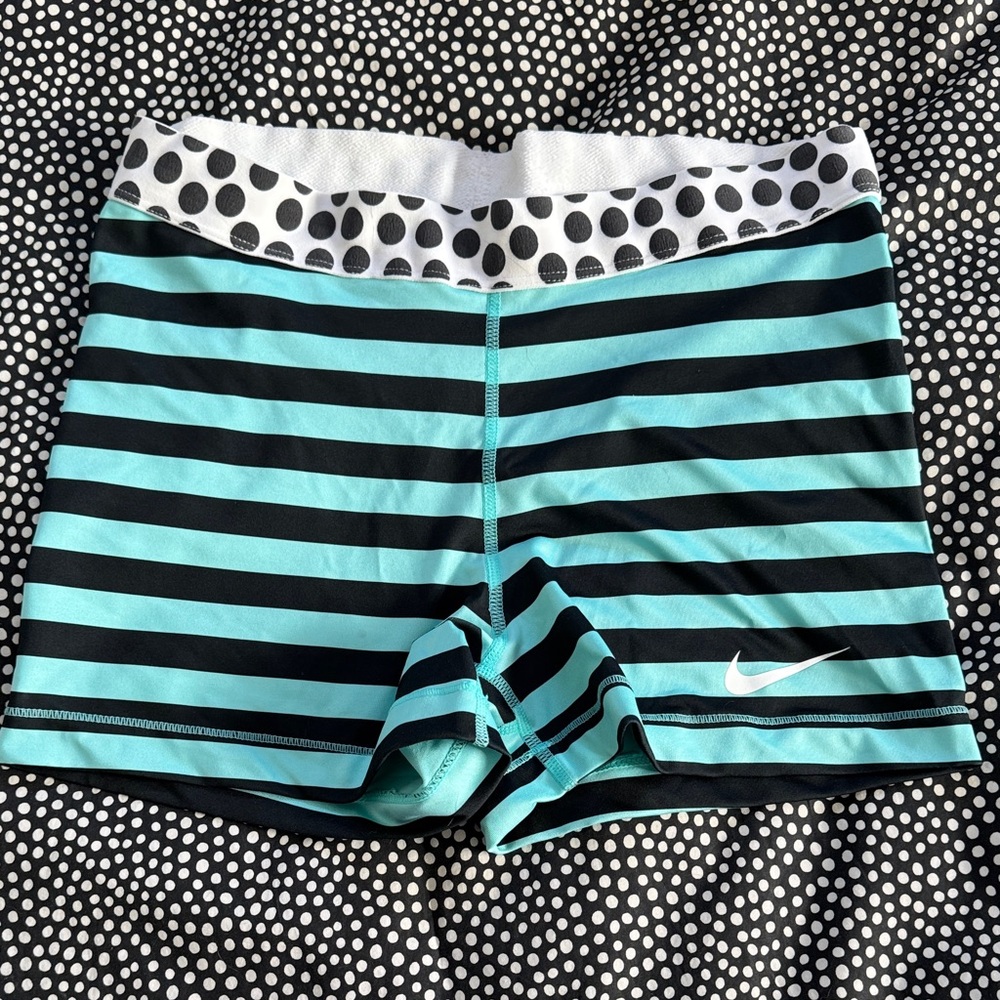 Nike Pro Teal and Black Striped Shorts